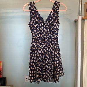 Navy Blue Flower Dress with Cutout